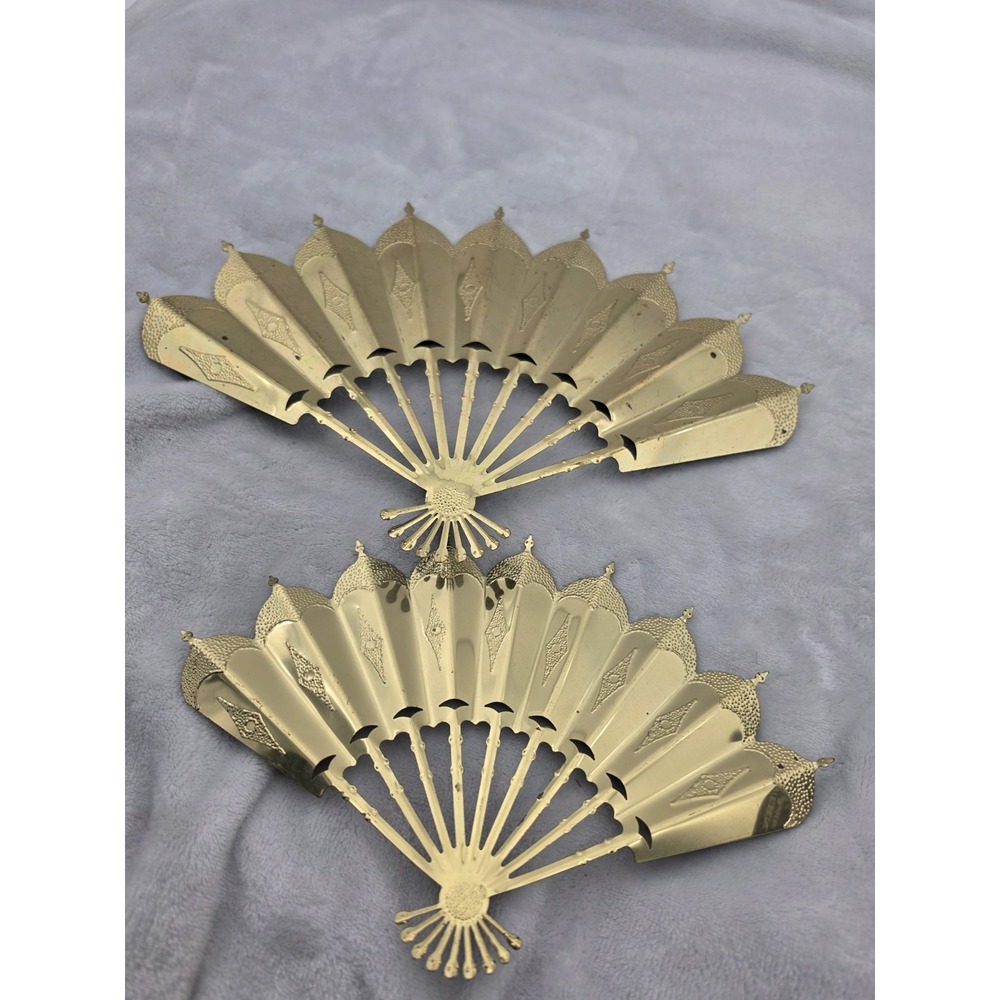 Vintage Decorative Wall *2* Fans Gold Metal  MCM